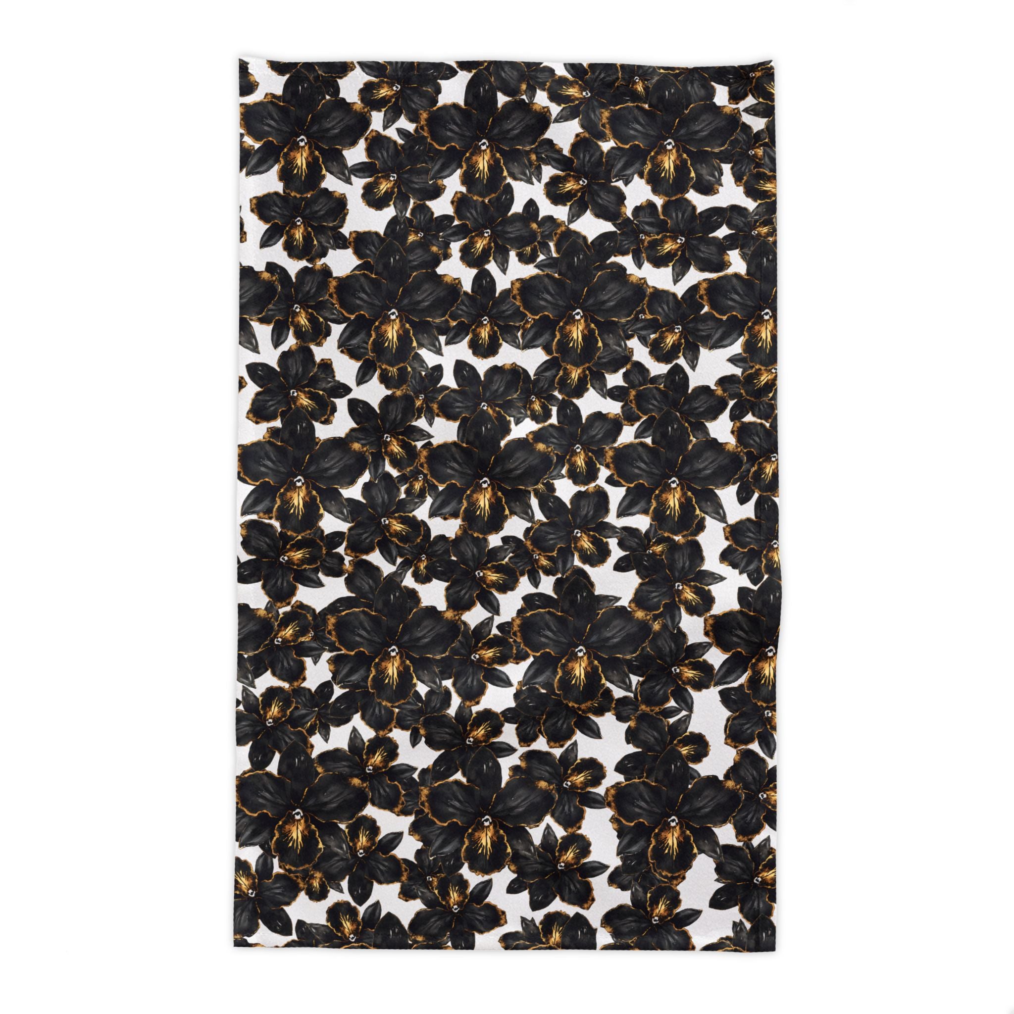 Black Orchid Tablecloth – Modern Botanical Table Linen