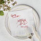 White three-ply personalized wedding beverage napkin featuring custom names and wedding date for a timeless celebration.