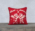 That's Amore Cupid Red 18"x18" Cushion featuring two cherubs in white design on a red velveteen pillow
