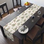 Cotton Twill Christmas mistletoe table runner with festive botanical print