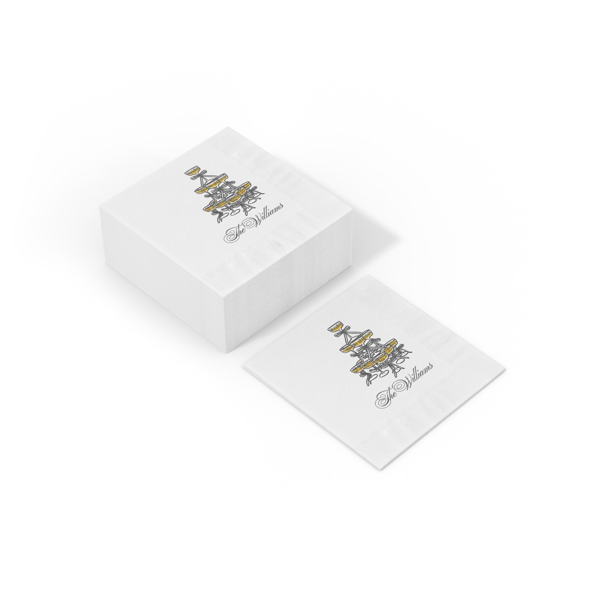 White three-ply celebration napkin with Champagne Social Club design, customized for wedding announcements, family new year parties and bachelorette celebrations.