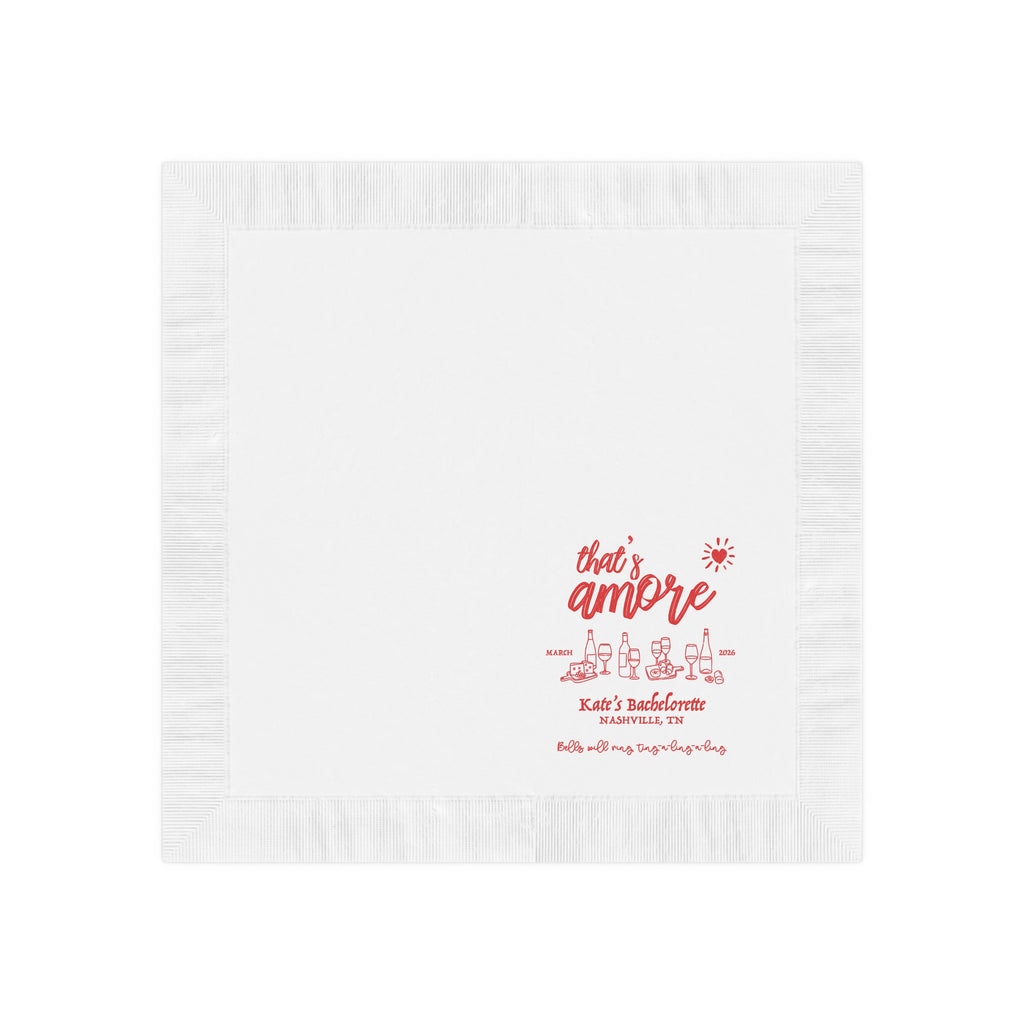 Italian-themed bachelorette napkin with custom wording, perfect for pizza parties, wine nights, bridal showers, and girls' weekends.
