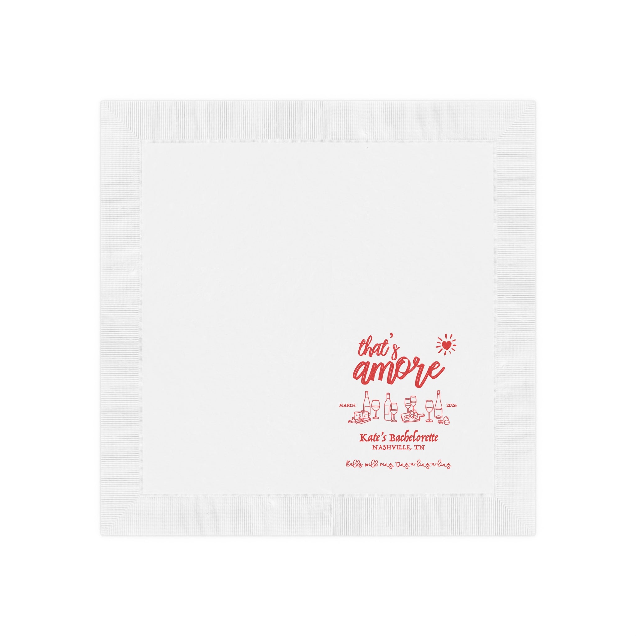 Italian-themed bachelorette napkin with custom wording, perfect for pizza parties, wine nights, bridal showers, and girls' weekends.