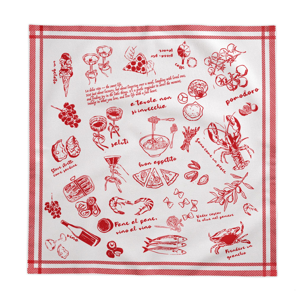 Hand-Drawn Red Italian Food Tablecloth, Summer Dining Decor, Italian Cuisine-Inspired Table Linen, Perfect for Summer Meals