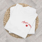 Front view of a custom That's Amore bridal party tee featuring a romantic cherubs design and personalised wedding details.