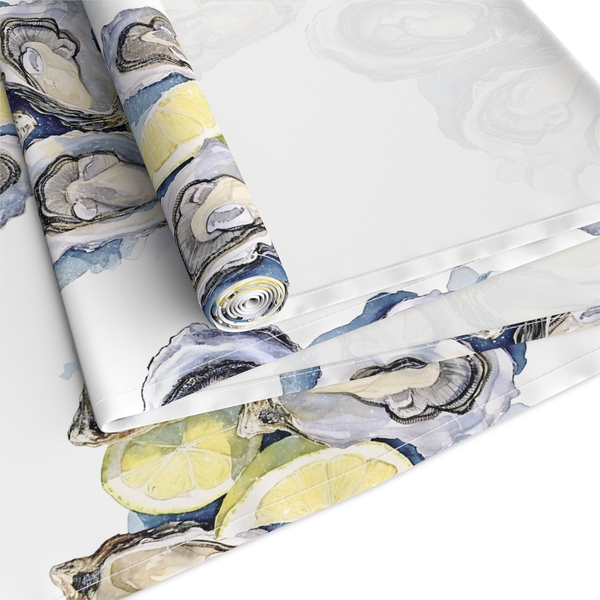 Watercolor Oysters Table Runner – Coastal Mediterranean Dining Decor