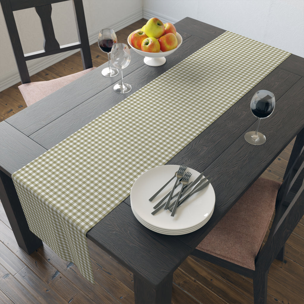 Sage Green Gingham Table Runner – Classic Checkered Farmhouse Table Linen, Cotton Twill or Polyester