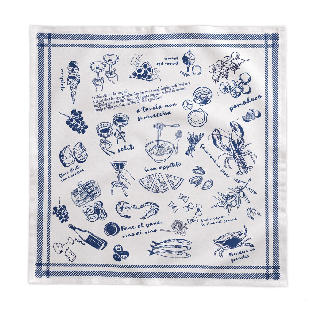 Italian Summer Tablecloth – 100% Cotton Twill Mediterranean Food Illustration Table Linen
