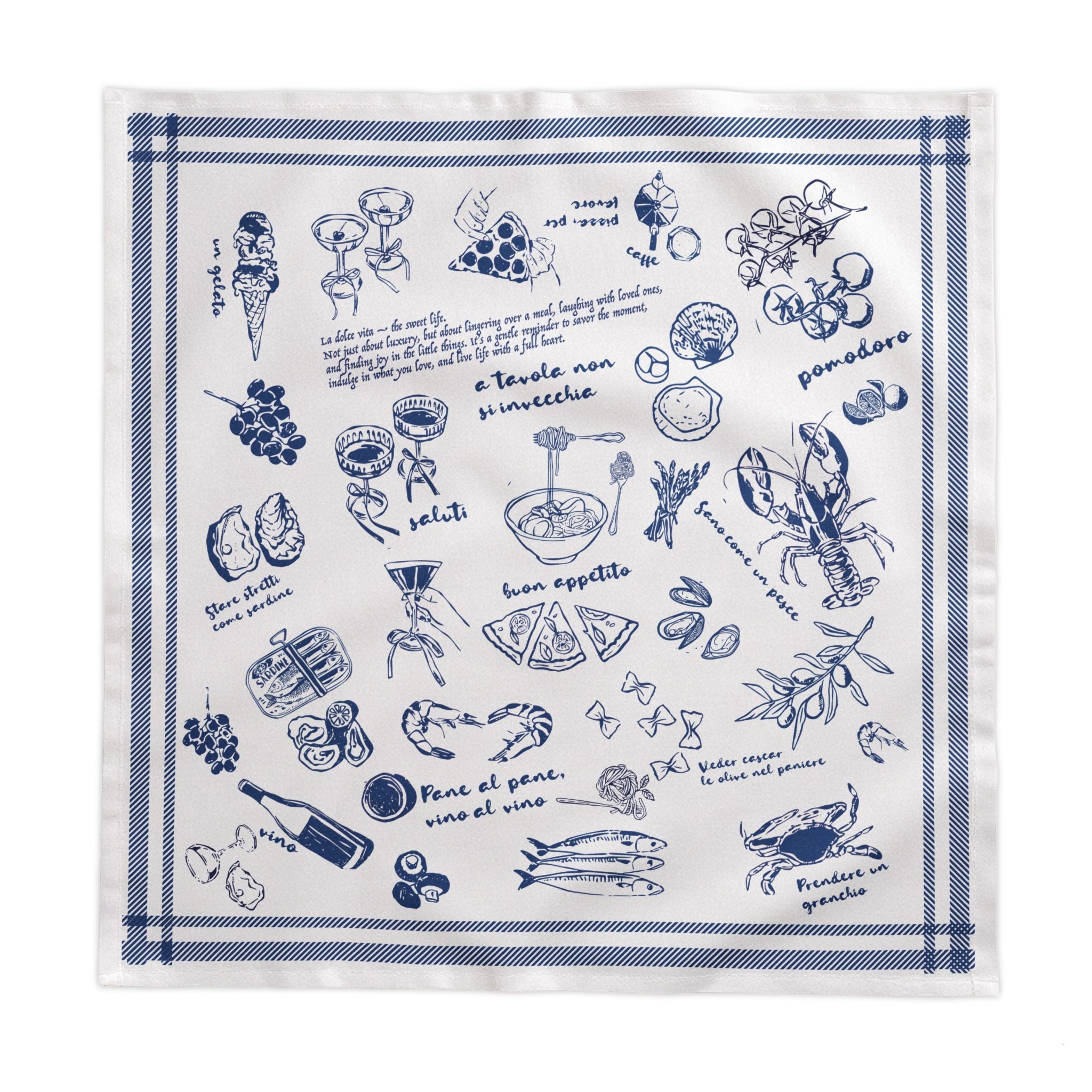 Italian Summer Tablecloth – 100% Cotton Twill Mediterranean Food Illustration Table Linen