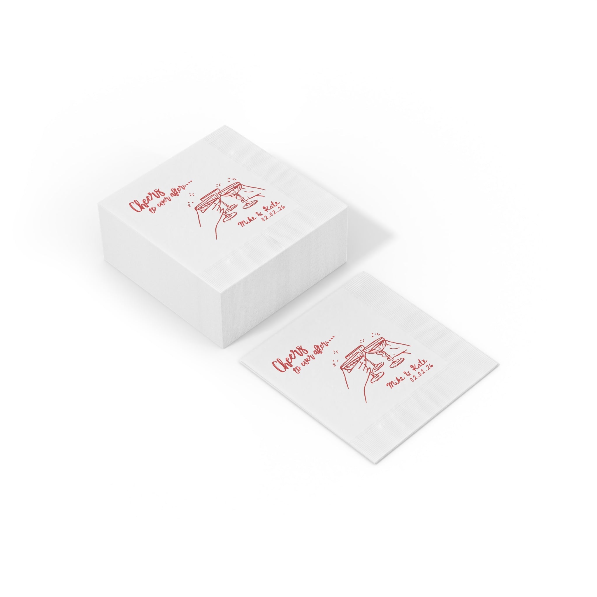 Elegant personalized Ever After wedding cocktail napkin with custom names and wedding date, perfect for engagement parties, receptions, and bridal shower celebrations.
