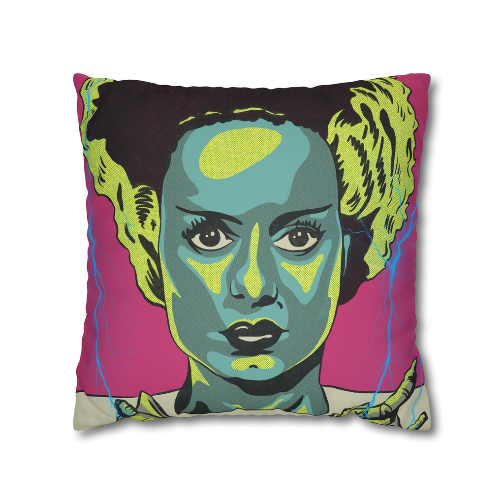 Classic horror movie inspired Frankenstein cushion cover with concealed zipper and printed faux suede finish