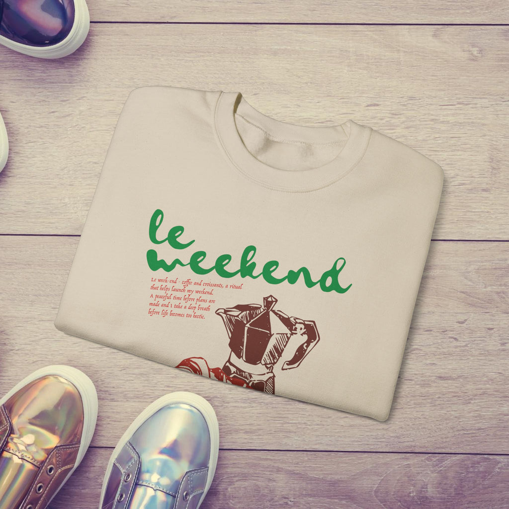 Le Weekend Sweatshirt, Cute French Coffee & Croissant Crewneck, Cozy Colorful Weekend Apparel for Coffee Lovers