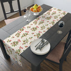Polyester Christmas mistletoe table runner with festive botanical print