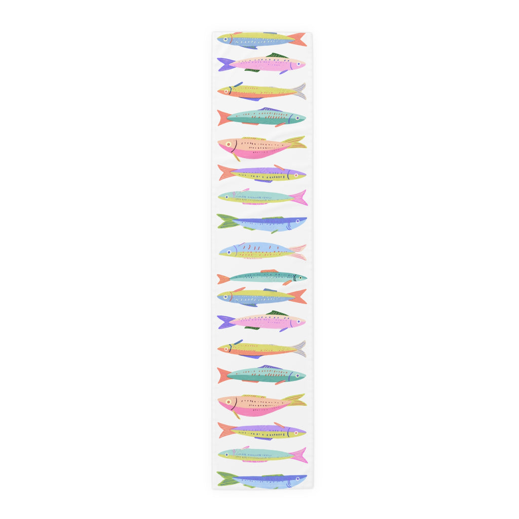 Colorful Sardine Illustration Table Runner – Bold Coastal Statement Table Linen
