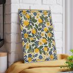 Small Mediterranean lemon glass cutting board with Amalfi-inspired botanical kitchen artwork