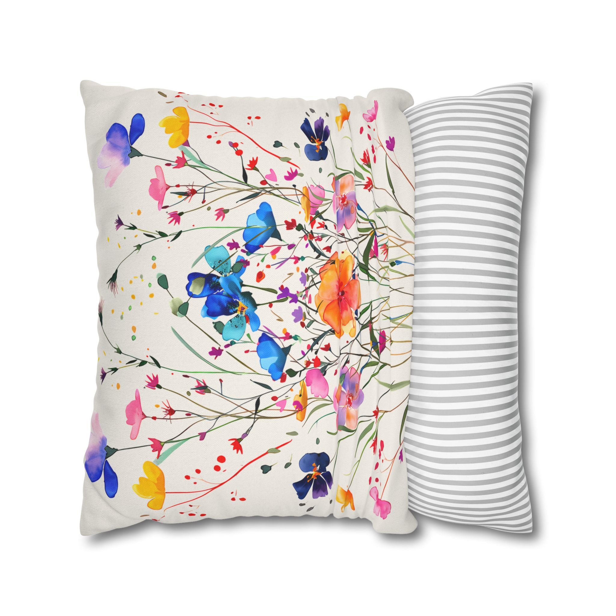 Watercolor Floral Cushion Cover – Vibrant Wildflower Decorative Pillow | Double-Sided Cottagecore Home Décor