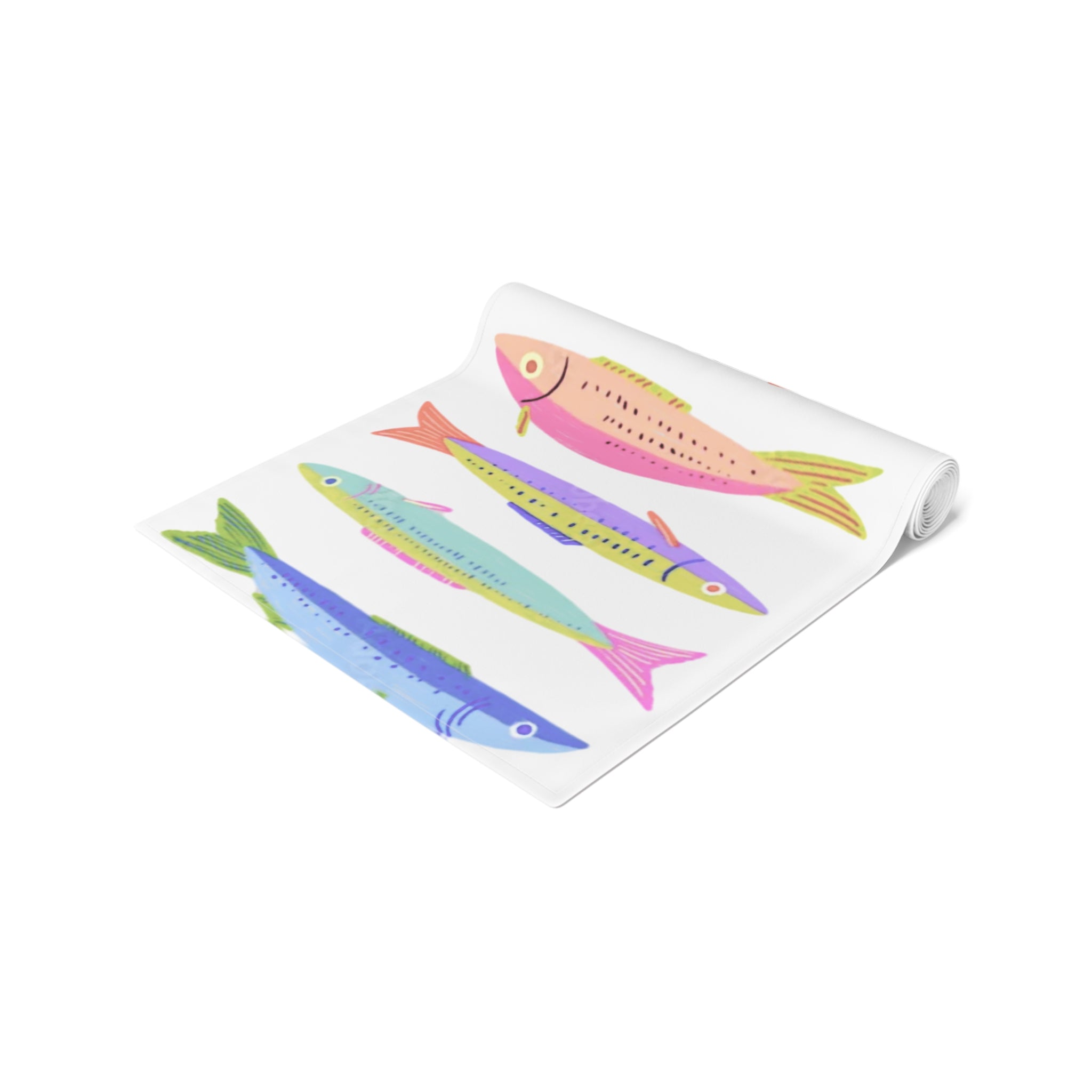 Colorful Sardine Illustration Table Runner – Bold Coastal Statement Table Linen