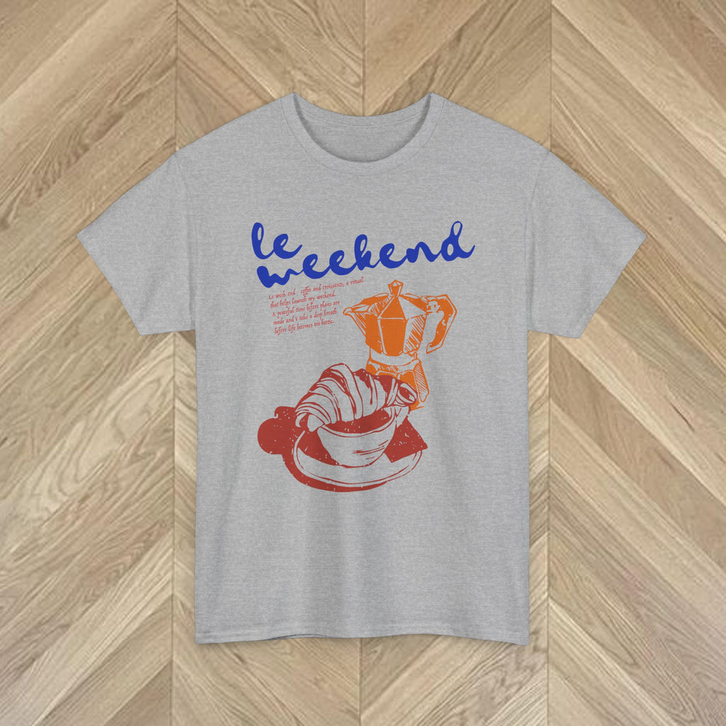 Le Weekend Shirt | Coffee Tee | Croissant Graphic Tee | Vintage Aesthetic | Retro French T-Shirt for Women