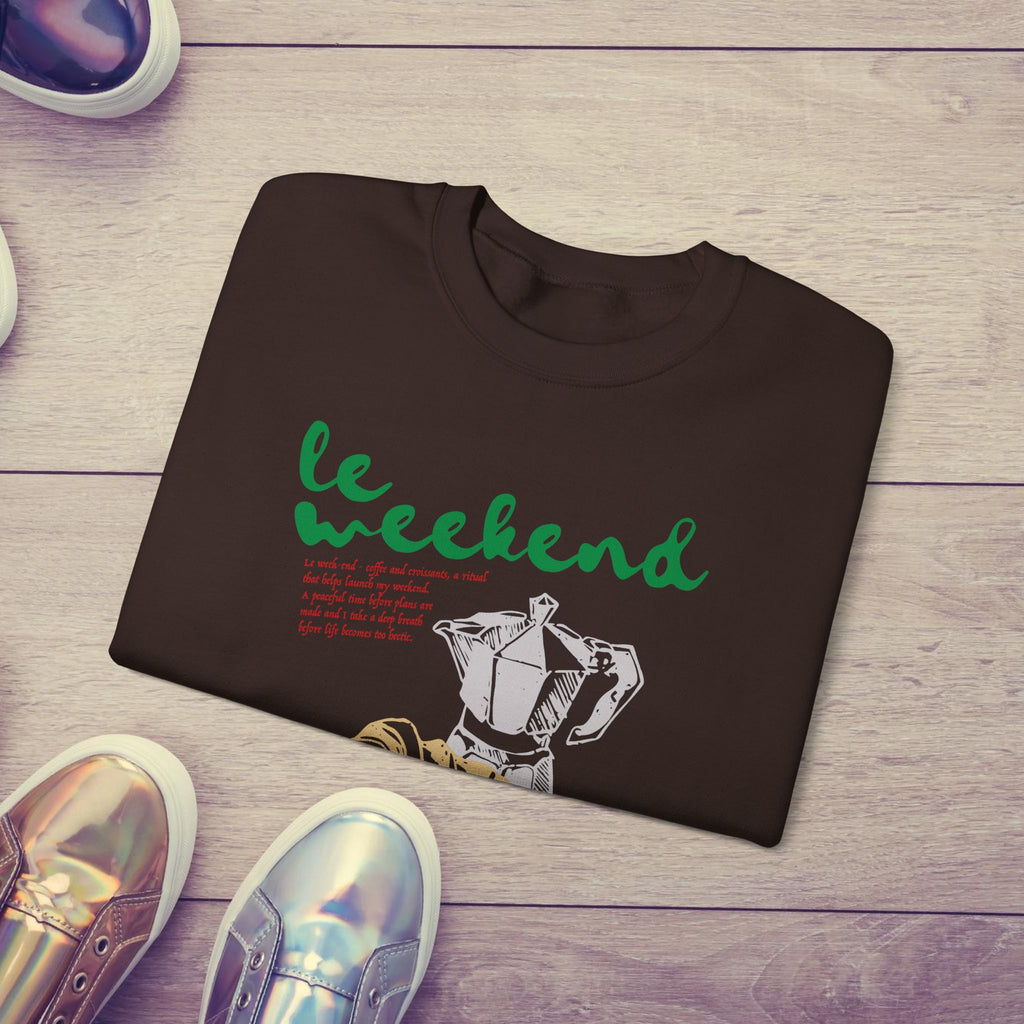 Le Weekend Sweatshirt, Cute French Coffee & Croissant Crewneck, Cozy Colorful Weekend Apparel for Coffee Lovers