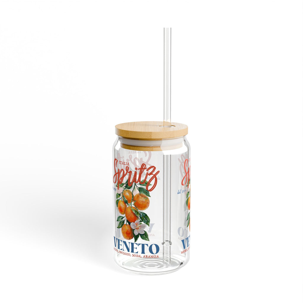 Spritz Orange Veneto Glass Coffee Cup | Italian Summer Drinkware | 16oz Glass Sipper with Optional Straw