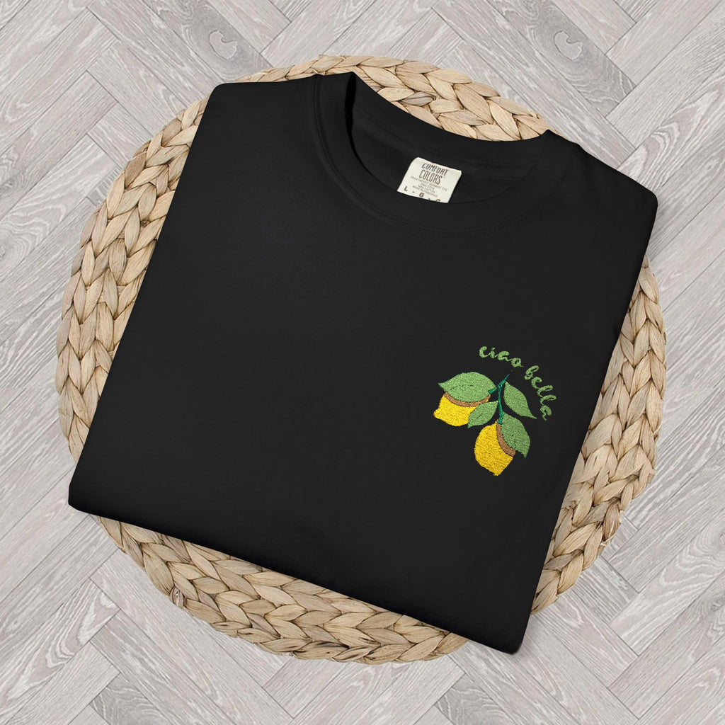 Embroidered Lemon Shirt | Ciao Bella Summer Vibes Shirt | Trendy Citrus Apparel | Cute Gift for Her | Aesthetic Fruit Design