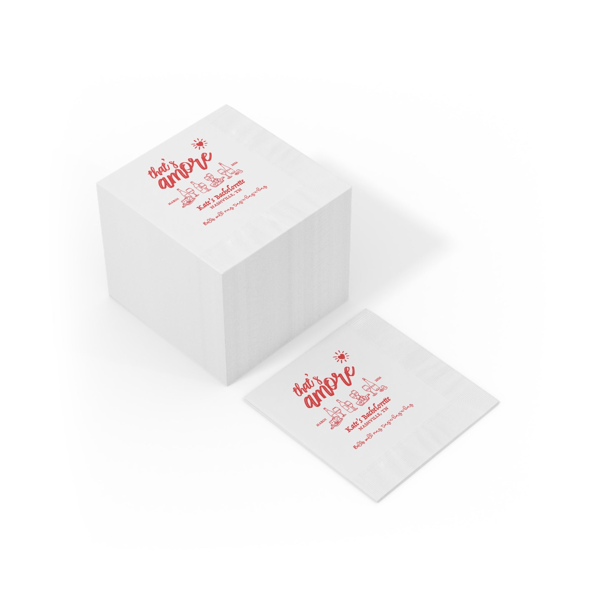 That's Amore Personalized Bachelorette Napkins | Custom Italian Bachelorette Party Napkins | Pizza Party Cocktail Napkins | Bridal Shower Decor
