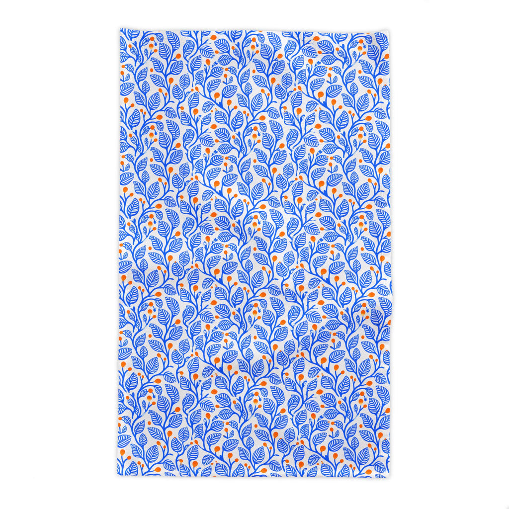 Mediterranean Botanica Tablecloth | Blue & Terracotta Cotton Twill Table Linen