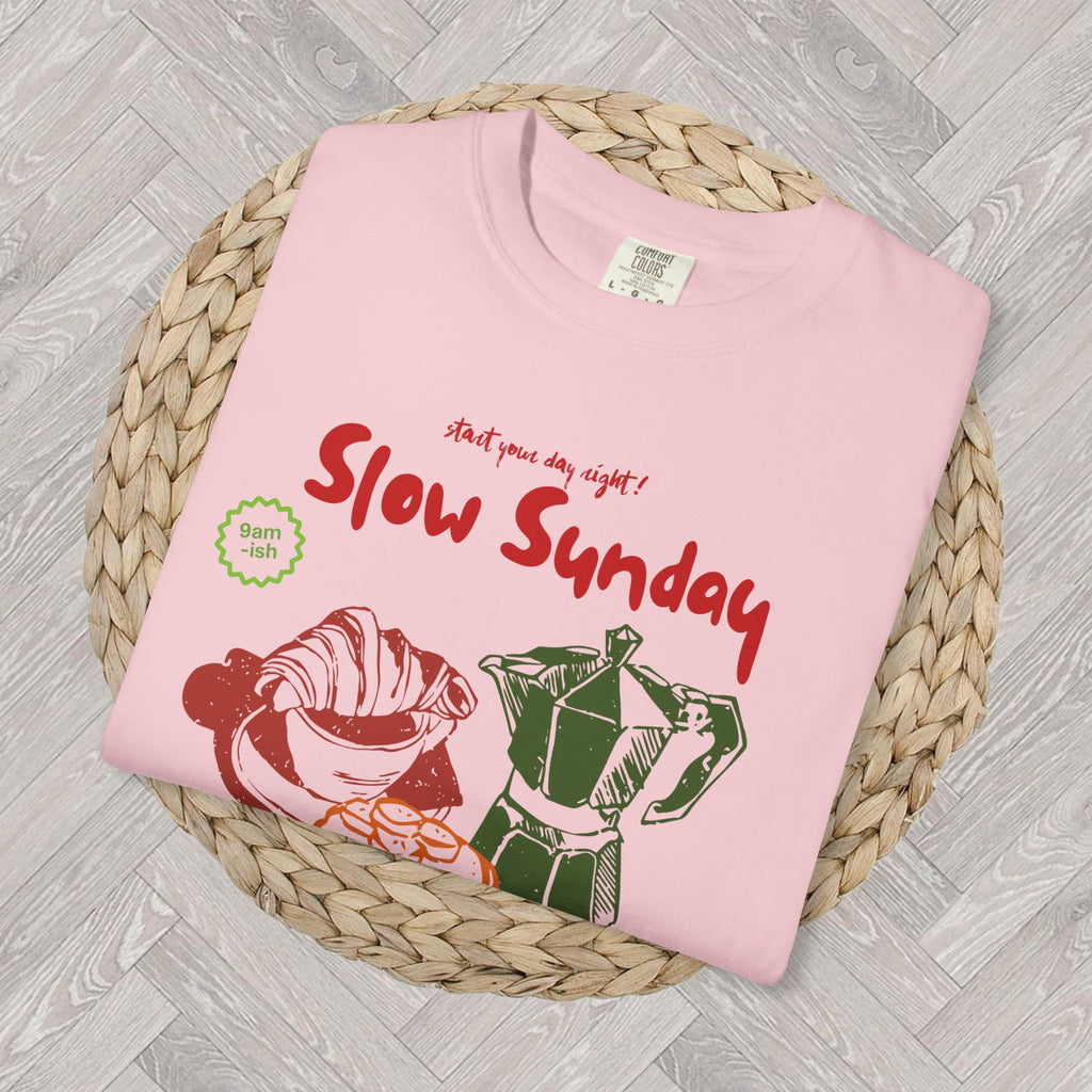 Slow Sunday Brunch Club Light Pink T-shirt for coffee runs, brunch dates and weekends
