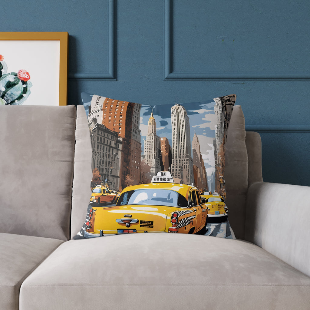 New York City Taxi Pillowcase – 18"x18", 20"x20", 24"x24", 26"x26", 100% Polyester Canvas, Double-Sided Print