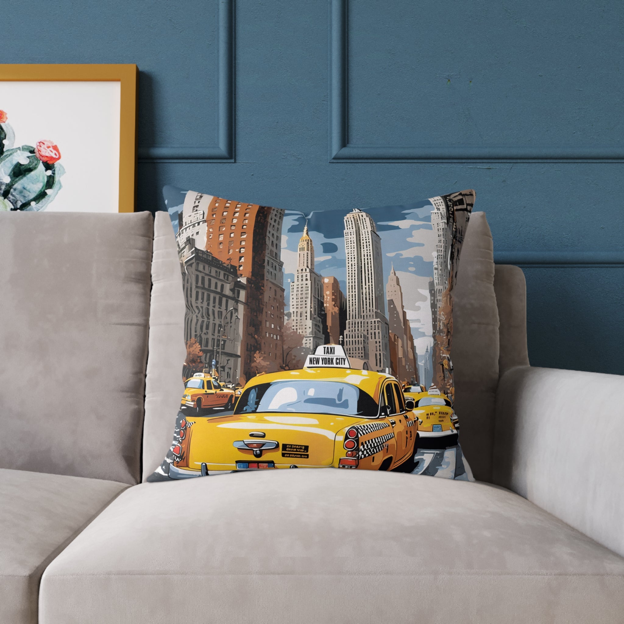 New York City Taxi Pillowcase – 18"x18", 20"x20", 24"x24", 26"x26", 100% Polyester Canvas, Double-Sided Print