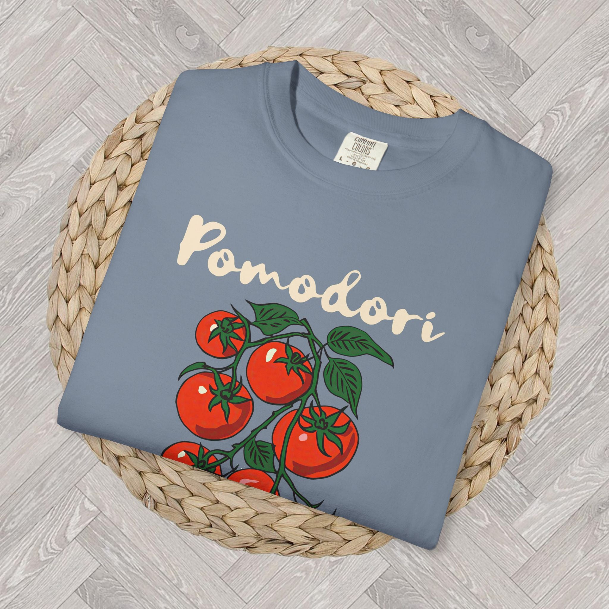Pomodori Italian tomato shirt gift idea for tomato lovers, foodies, gardeners, and fans of Mediterranean summer style