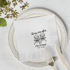Personalized engagement party napkin featuring two cocktail glasses with bows and custom couple's names and wedding date.