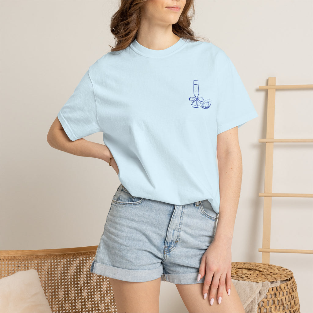 Ocean inspired graphic tee designed for oyster lovers, foodies, and brunch enthusiasts