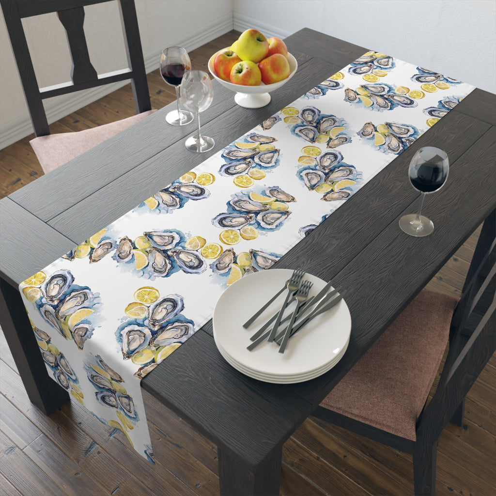 Watercolor Oysters Table Runner – Coastal Mediterranean Dining Decor
