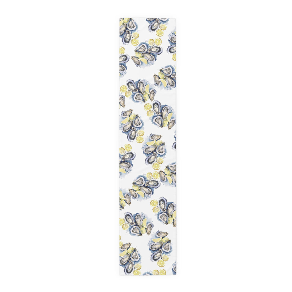 Watercolor Oysters Table Runner – Coastal Mediterranean Dining Decor