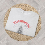 Ash Gildan 18000 Christmas crewneck sweatshirt with vintage cocktail-inspired artwork, ideal for seasonal fashion and Christmas gifting.