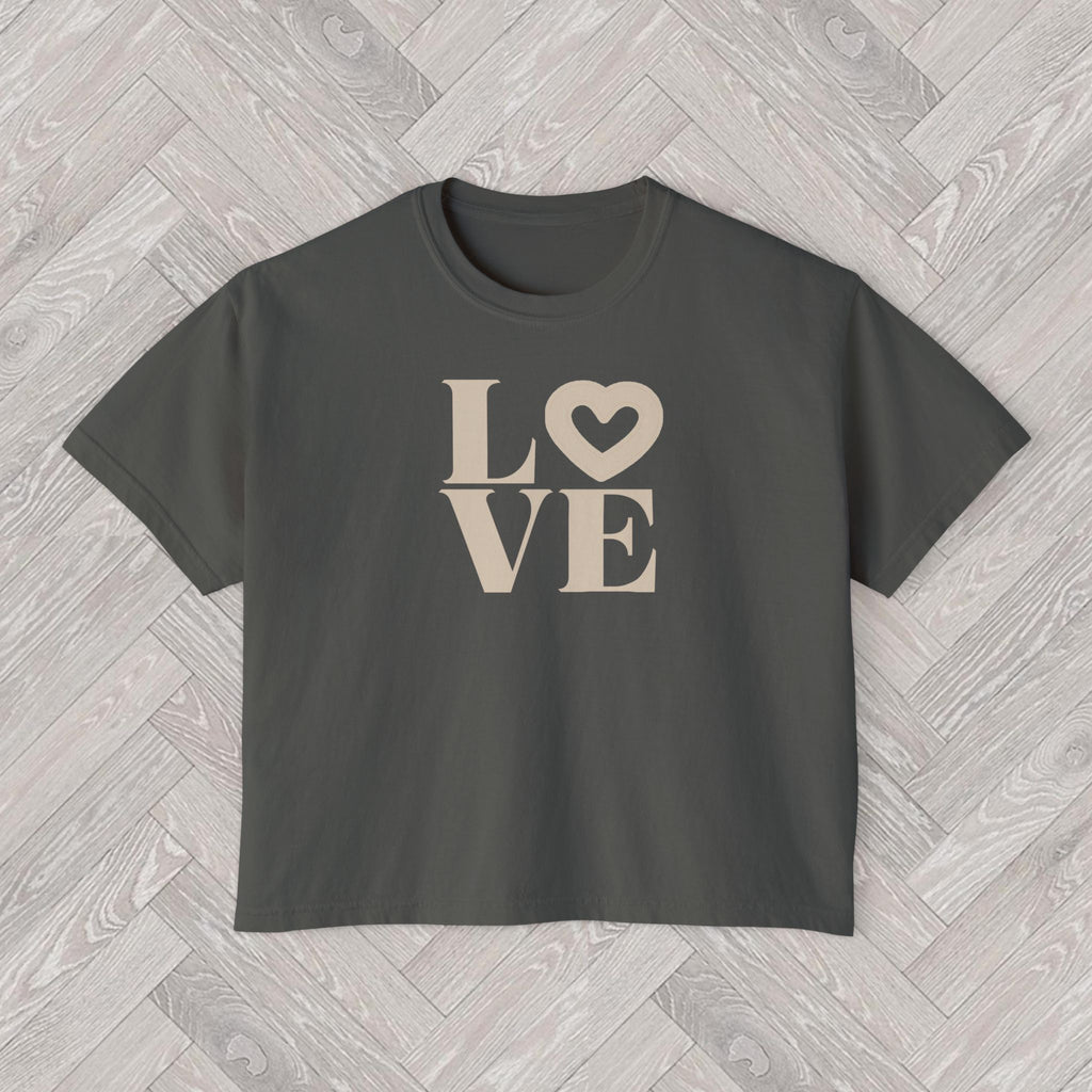 REBBELLA LOVE Heart T-Shirt in Pepper featuring a bold cream LO♡VE graphic
