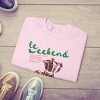 Le Weekend Sweatshirt, Cute French Coffee & Croissant Crewneck, Cozy Colorful Weekend Apparel for Coffee Lovers