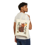 Natural cotton canvas tote bag with Mediterranean Matisse cat illustration perfect for shopping, travel, and everyday use.