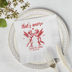 Personalized That's Amore cocktail napkins with custom wedding date, perfect for an Italian pizza bar wedding reception.
