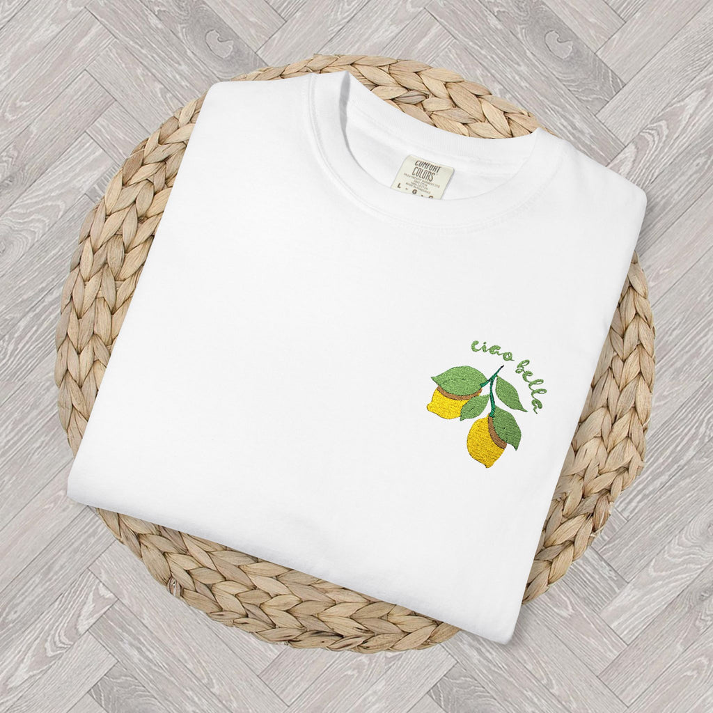 Embroidered Lemon Shirt | Ciao Bella Summer Vibes Shirt | Trendy Citrus Apparel | Cute Gift for Her | Aesthetic Fruit Design
