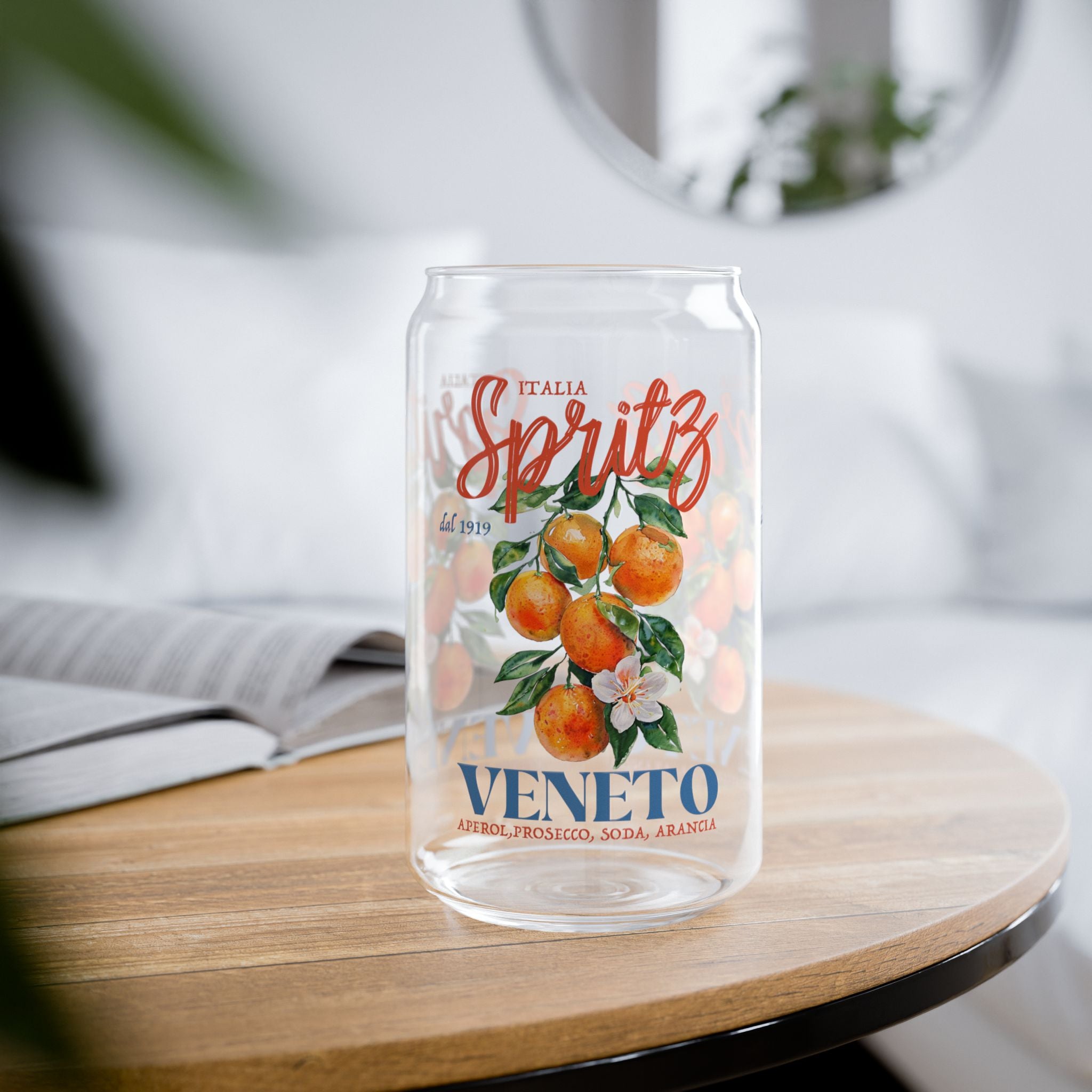 Spritz Orange Veneto Glass Coffee Cup | Italian Summer Drinkware | 16oz Glass Sipper with Optional Straw