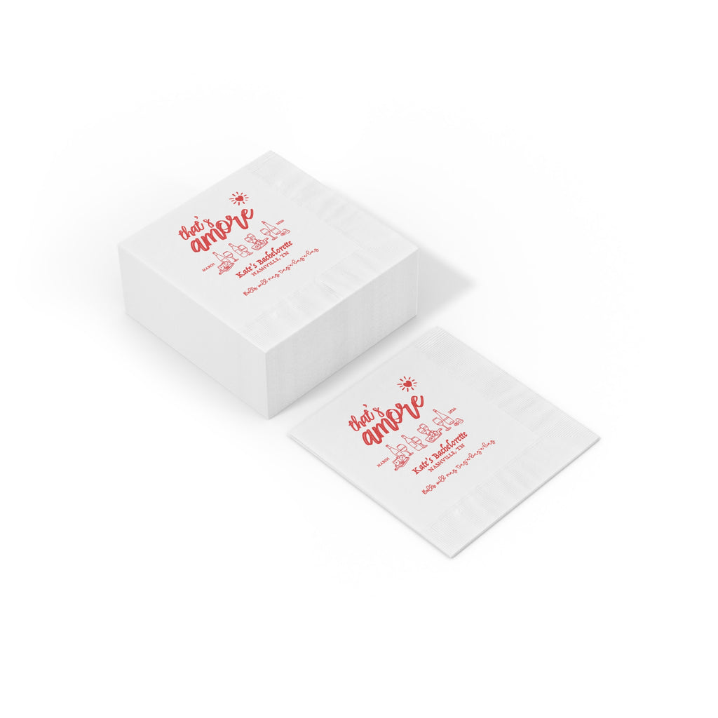 That's Amore Personalized Bachelorette Napkins | Custom Italian Bachelorette Party Napkins | Pizza Party Cocktail Napkins | Bridal Shower Decor