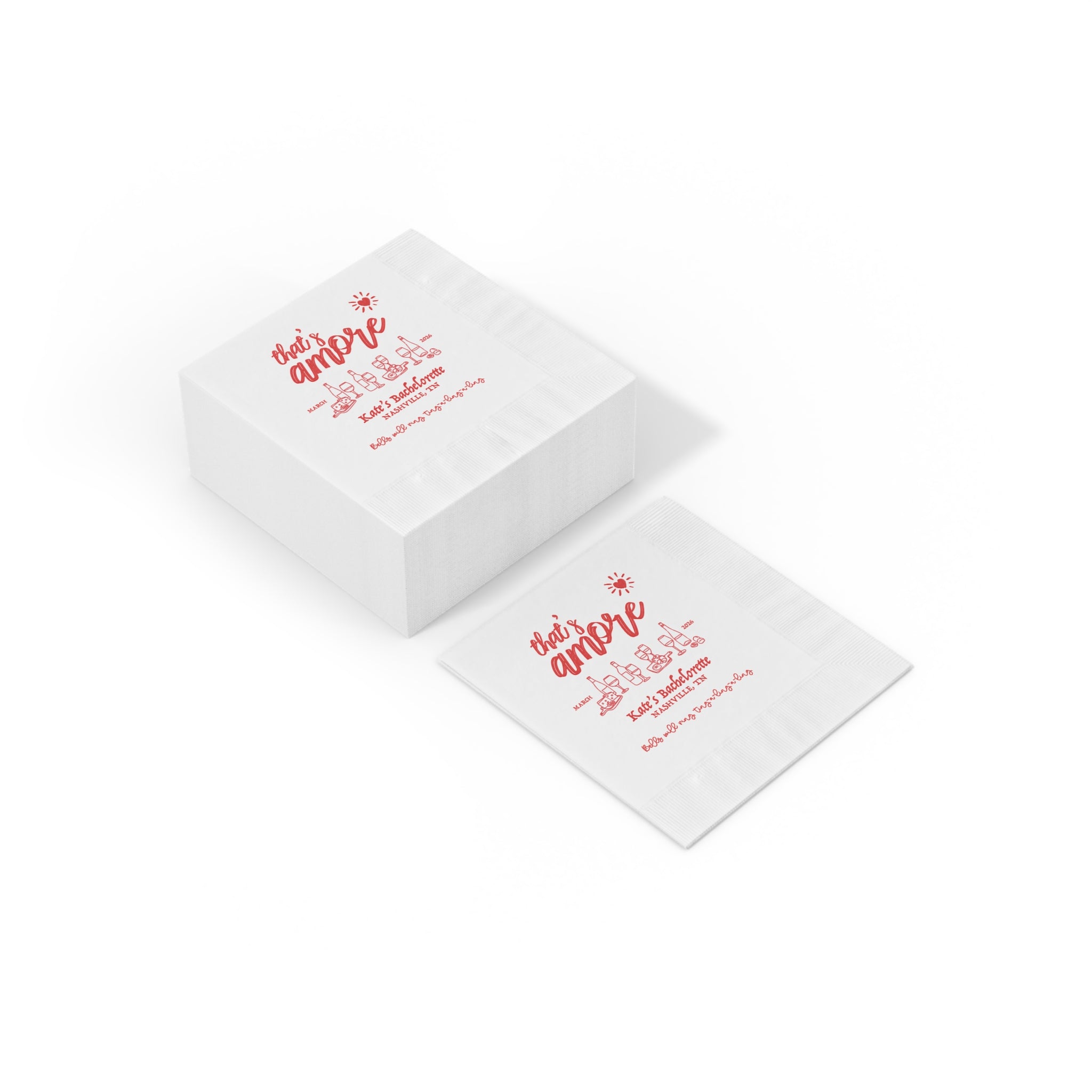 That's Amore Personalized Bachelorette Napkins | Custom Italian Bachelorette Party Napkins | Pizza Party Cocktail Napkins | Bridal Shower Decor
