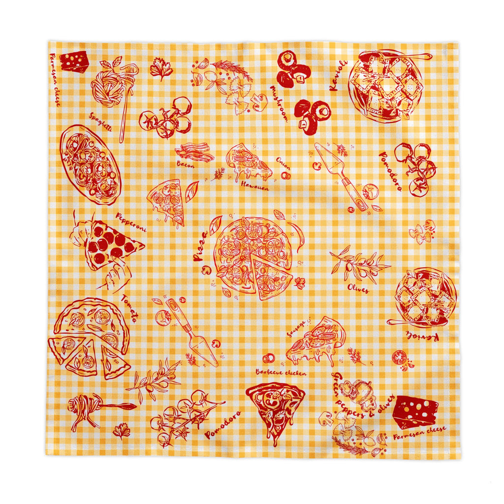 Italian Pizza Gingham Tablecloth – Yellow Check Cotton Twill Table Linen for Family Dining, Parties & Celebrations