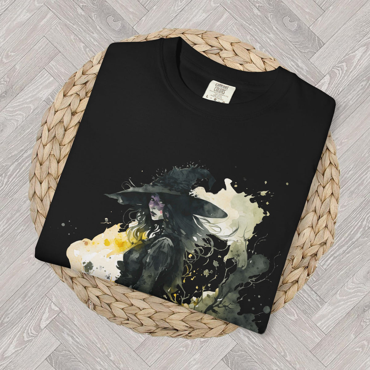 Witch aesthetic Halloween graphic tee perfect gift for women who love gothic style, autumn fashion, and magical designs