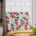Rectangular Tomato Block Print glass cutting board for kitchen food preparation