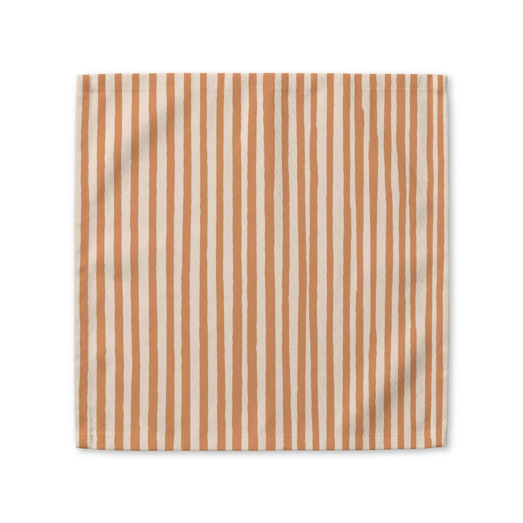 10x10 inch Terracotta Stripes Cotton Napkin showcasing its one-sided printed design and contemporary striped pattern.