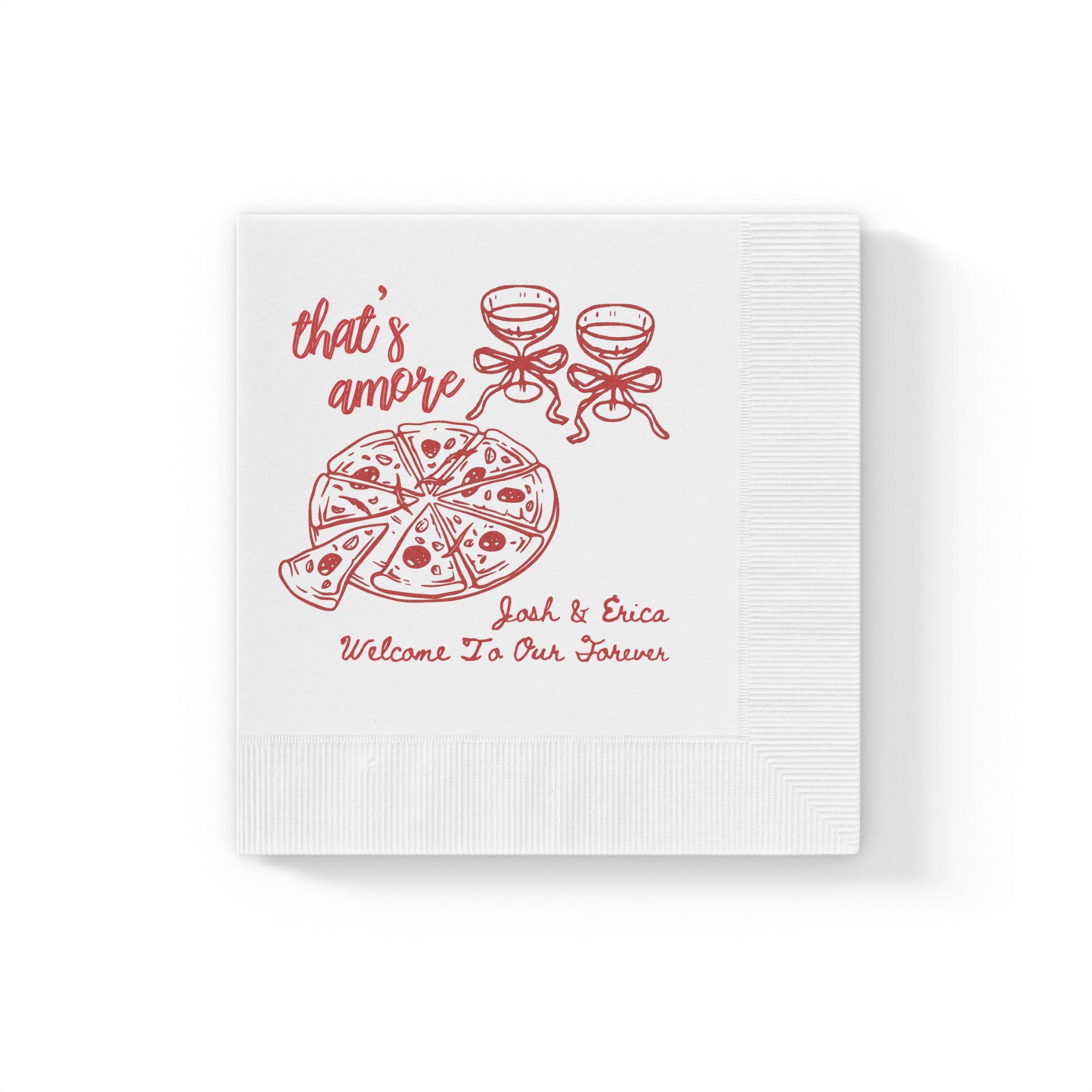 Personalized luncheon napkin with Welcome to Our Forever artwork, perfect for cocktail hours, receptions, and rehearsal dinners.