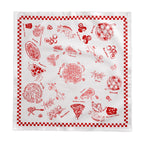 Italian Pizza & Pasta Tablecloth – Hand-Drawn Red & White Food Illustration Table Linen for Parties, Weddings & Everyday Dining